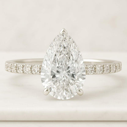 Pear Cut Lab Grown Diamond Engagement Ring Pave Half Eternity Band