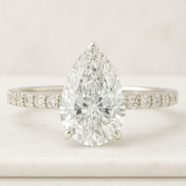 Pear Cut Lab Grown Diamond Engagement Ring Pave Half Eternity Band