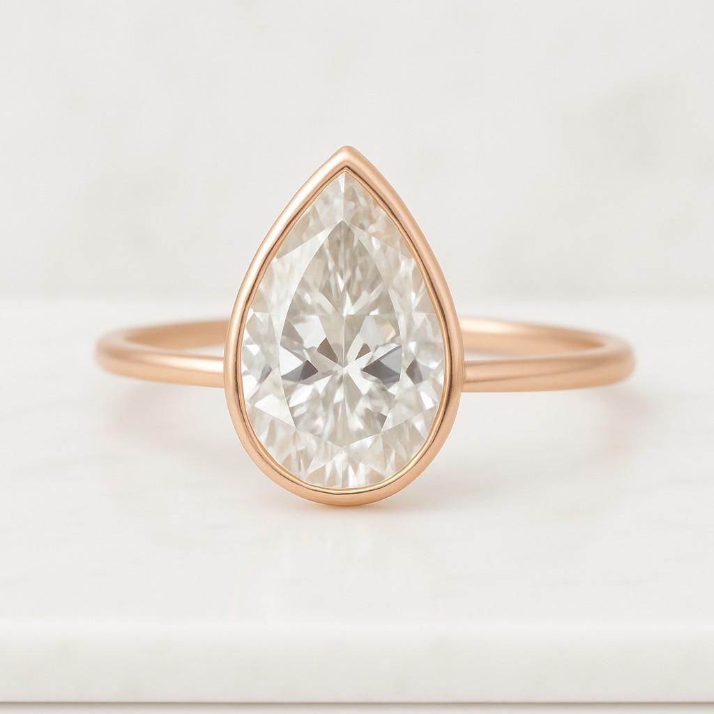 Pear Cut Lab Grown Diamond Engagement Ring Pear Diamond Bezel Set Solitaire Ring Lab Diamond Ring For Wedding Gift