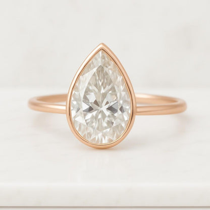 Pear Cut Lab Grown Diamond Engagement Ring Pear Diamond Bezel Set Solitaire Ring Lab Diamond Ring For Wedding Gift