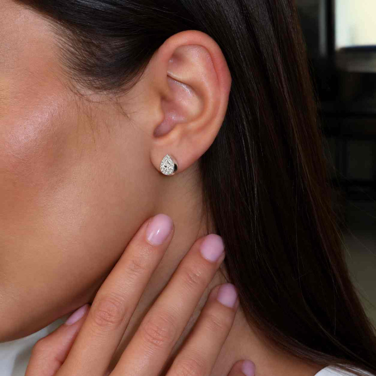 pear cut lab grown diamond flat back stud, 14k solid gold cartilage earring, internally threaded labret, tragus conch lobe piercing
