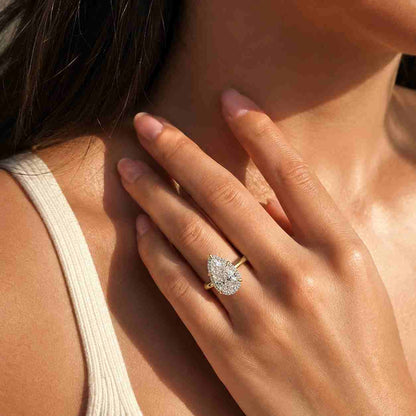 Pear Cut Lab Grown Diamond Halo Engagement Ring 1.045 Carat Center with 0.40ct Side Diamonds – D VVS2 IGI Certified Diamond 