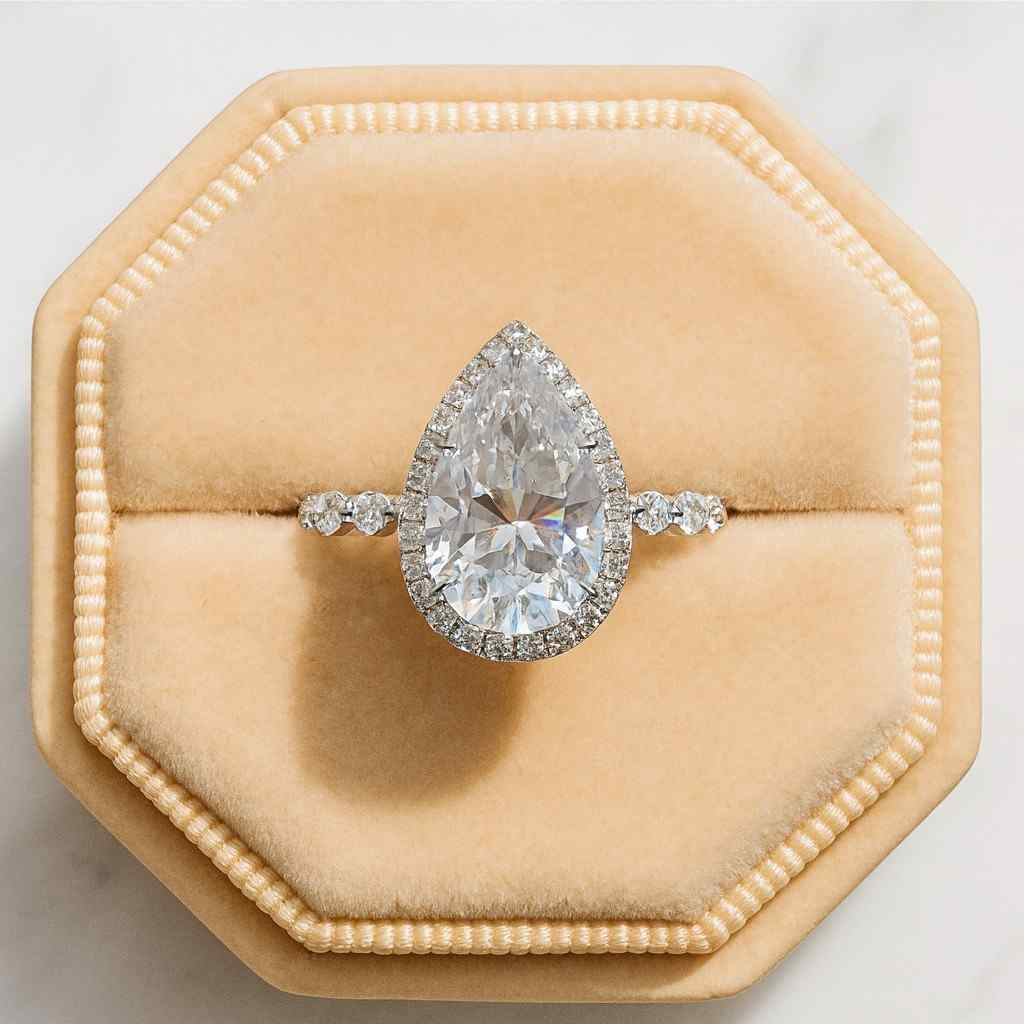 Pear Cut Lab Grown Diamond Halo Engagement Ring Pear Lab Grown Diamond Ring Pear Shaped Halo Engagement Ring
