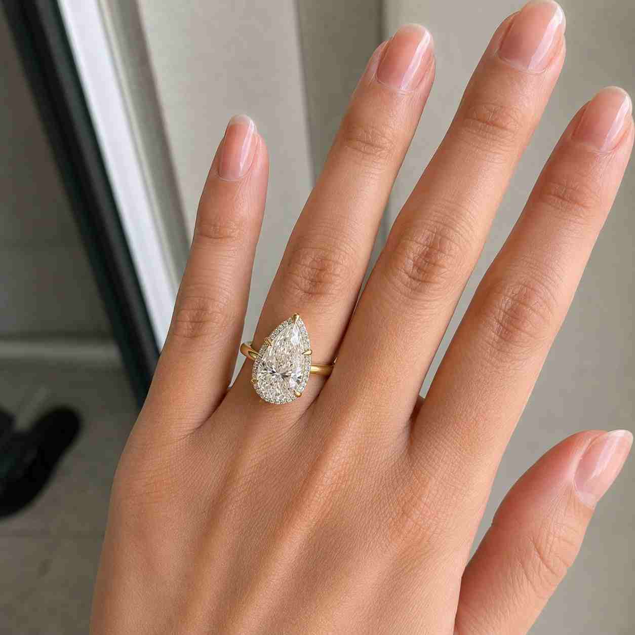 Pear Cut Lab Grown Diamond Hidden Halo Engagement Ring, Certified Solitaire Wedding Band

