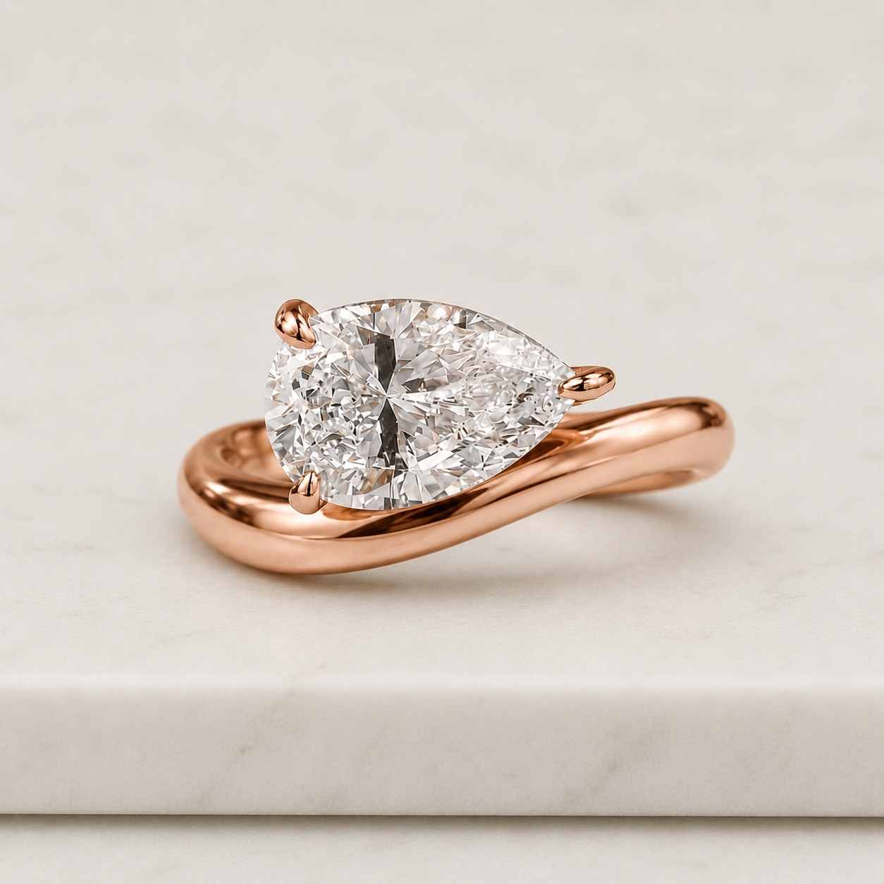 pear cut lab grown diamond ring, 14k yellow gold pave bypass anniversary ring