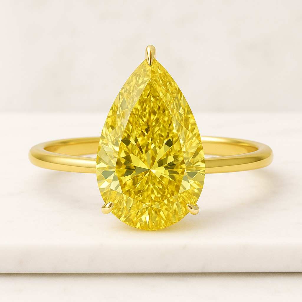 Pear Cut Lab Grown Diamond Ring Claw Prong Solitaire Ring