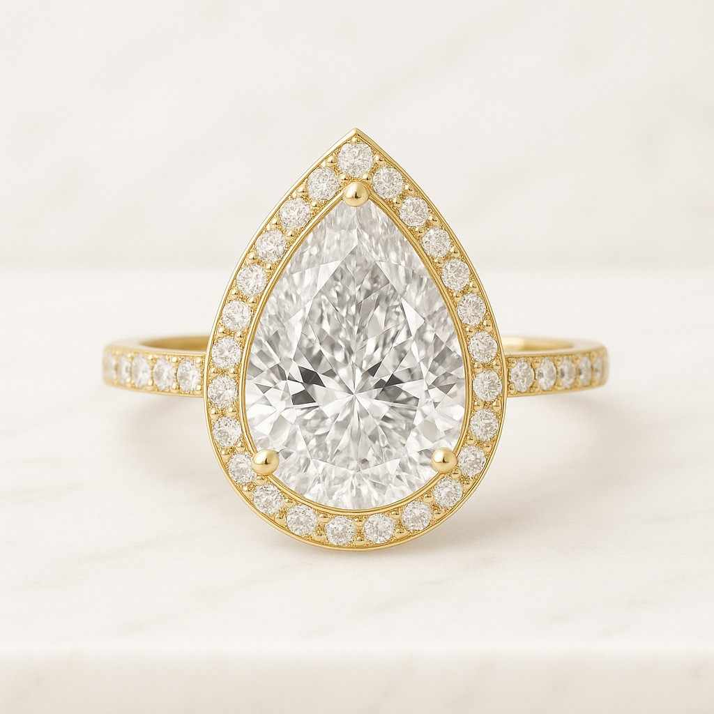 Pear Cut Lab Grown Diamond Ring Eco Friendly Diamond Hidden Halo Ring Conflict Free Diamond Solitaire Engagement Ring Wedding Gift