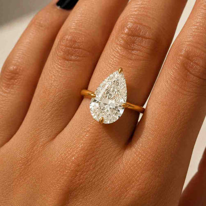 Pear Cut Lab Grown Diamond Solitaire Engagement Ring 14k Yellow Gold 5 Prongs