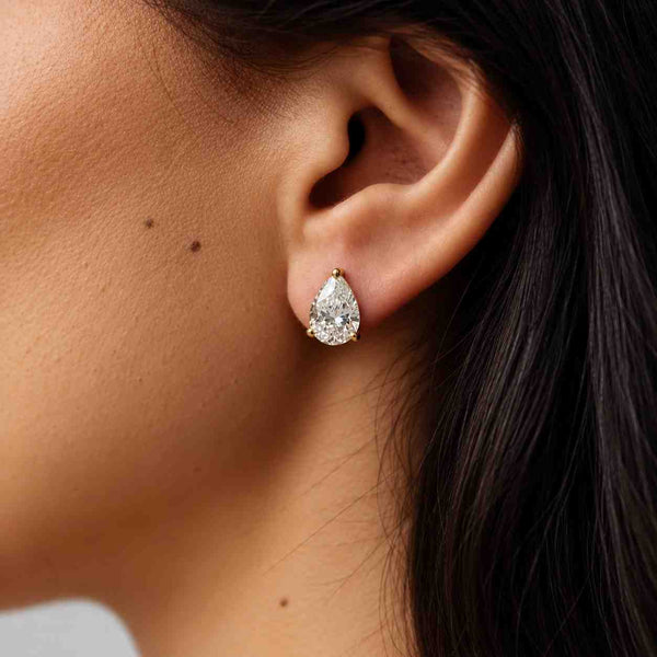 Pear Cut Lab Grown Diamond Stud Earrings, 3-Prong Solitaire, IGI Certified, Solid Gold, Handmade in New York, Gift for Her, Tear Drop Studs

