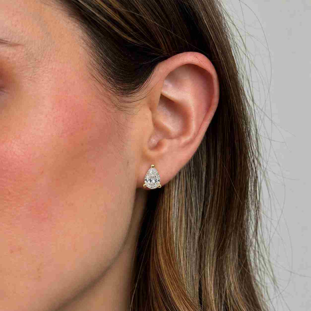 14k gold pear cut lab grown diamond studs, igi certified 1–4 ctw, claw prong diamond earrings
