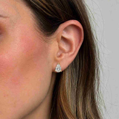 14K Gold Pear Cut Lab Grown Diamond Studs, IGI Certified 1–4 CTW, Claw Prong Diamond Earrings
