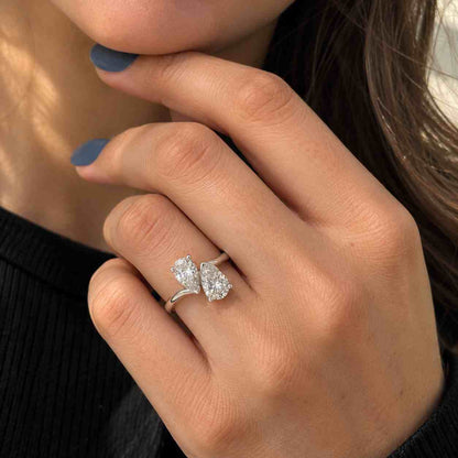 Pear Cut Lab Grown Diamond Toi Et Moi Ring, 2Ct Two Stone Engagement Ring