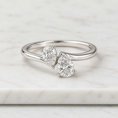 Pear  Cut Lab Grown Diamond Toi Et Moi Ring, Oval Engagement Ring, 14K Gold Pear Diamond Ring For Her, Lab Diamond Ring For Women's