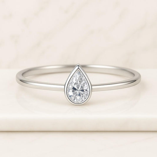 Pear Cut Lab Grown Diamond Toi et Moi Ring Solid Gold 2Ct Engagement Ring Pear shaped engagement Ring Dainty solitaire diamond ring for her Pear Cut Lab Grown Diamond Ring Bezel Setting Ring