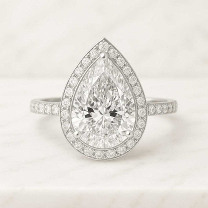 Pear Cut Moissanite Engagement Ring 14K18K Solid Gold Hidden Halo Ring