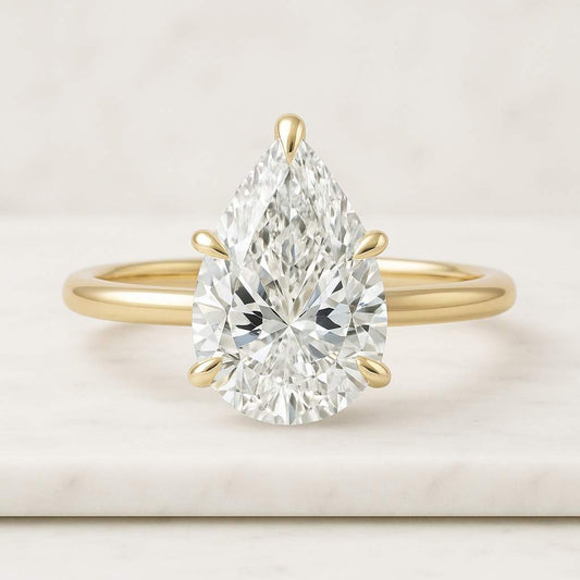 Pear Cut Moissanite Engagement Ring 14K Rose Gold Solitair Classic Bridal Set