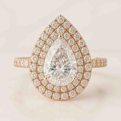 Pear Cut Moissanite Engagement Ring Double Halo Eternity Pave Set Wedding Ring For Bridal