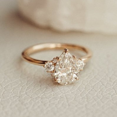 Colorless Pear Cut Moissanite Engagement Ring For Her
