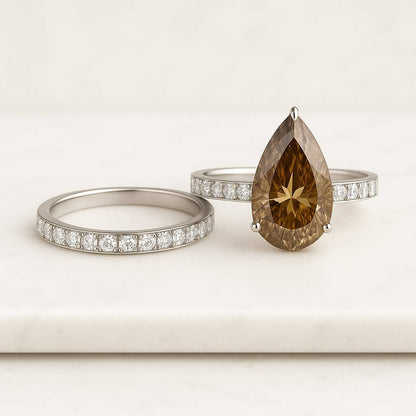 Pear Cut Moissanite Engagement Ring Set 3 CT Bridal Jewelry Wedding Promise Ring for Her