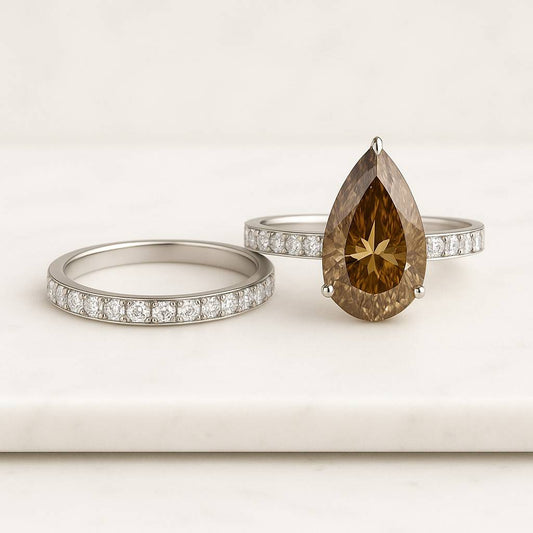 Pear Cut Moissanite Engagement Ring Set 3 CT Bridal Jewelry Wedding Promise Ring for Her