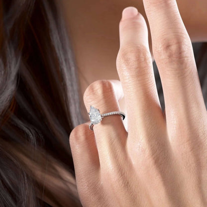 Pear Cut Solitaire Accent Ring, Prong Set Diamond Ring