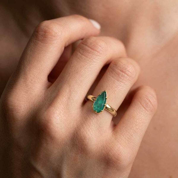 Pear Cut Toi Et Moi Engagement Ring / Emerald Gemstone And Lab Diamond Two Stone Ring / 14K Yellow Gold You & Me Anniversary Ring For Her
