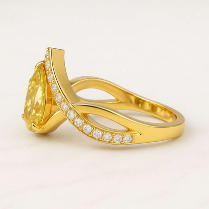 Pear Cut Toi Et Moi Moissanite Ring Yellow Gold Two Stone Ring