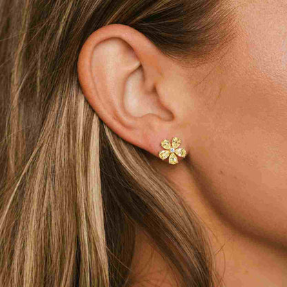 Pear Cut Yellow Diamond Stud Earrings • White Gold Solitaire Teardrop Bridal Gift
