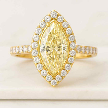 Pear Cut Yellow Lab Diamond Engagement Ring Pear Shape Yellow Diamond Halo Ring Unique Statement Ring