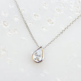 Pear Diamond Bezel Set 14K White Gold Necklace