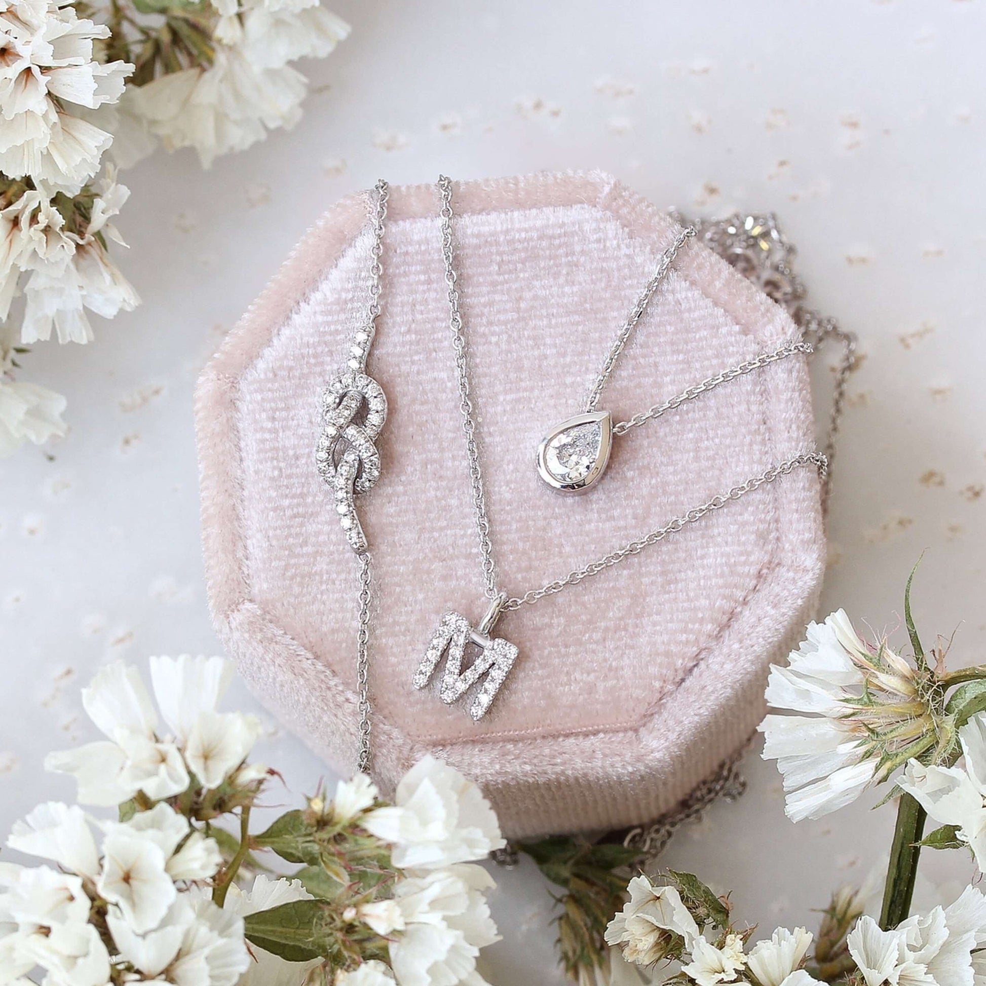 Pear Diamond Bezel Set 18K White Gold Necklace