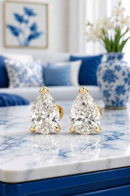 Pear Diamond Earring, Lab Grown Diamond Stud Earring, 1Ct Solitaire Earring, 14K Gold Earring, Gold Stud Earring, Earring For Women, Gift
