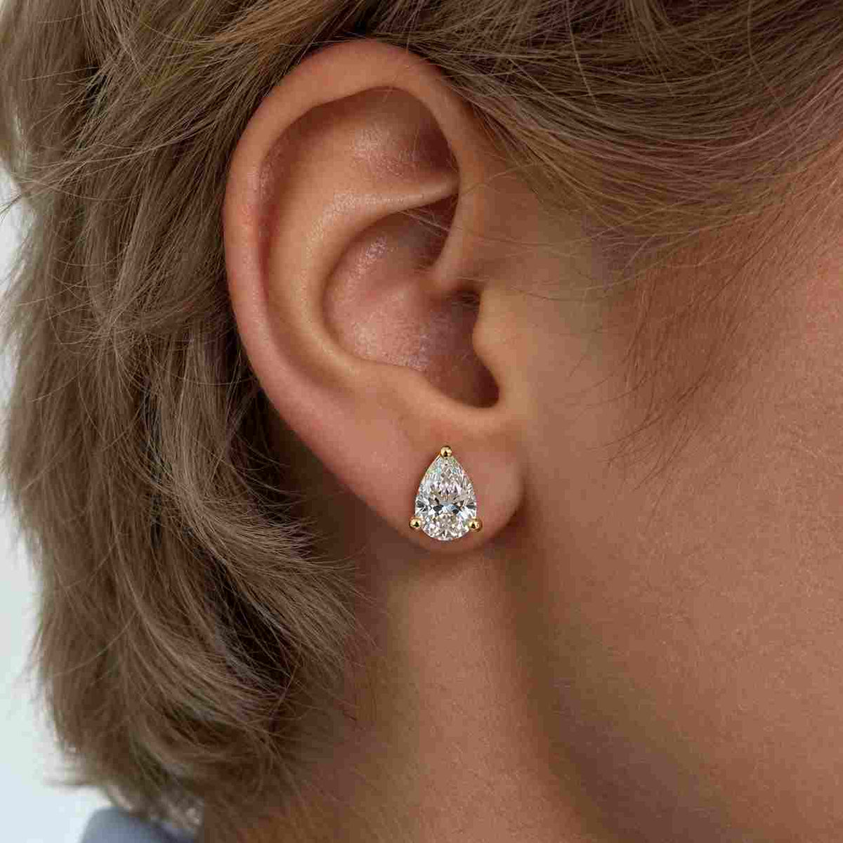 Pear Diamond Earring Studs | 14K Gold Earrings | Minimalist Earrings | Dainty Earrings | Step Cut Pear Diamond Earrings | Solitaire Earrings
