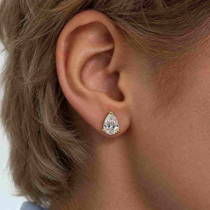 Pear Diamond Earring Studs | 14K Gold Earrings | Minimalist Earrings | Dainty Earrings | Step Cut Pear Diamond Earrings | Solitaire Earrings
