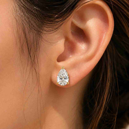 Pear Diamond Earrings Real Lab Grown Diamond Studs Solid White/Yellow/Rose Gold Studs Push & Screw Back Earrings Bridal Engagement Earrings
