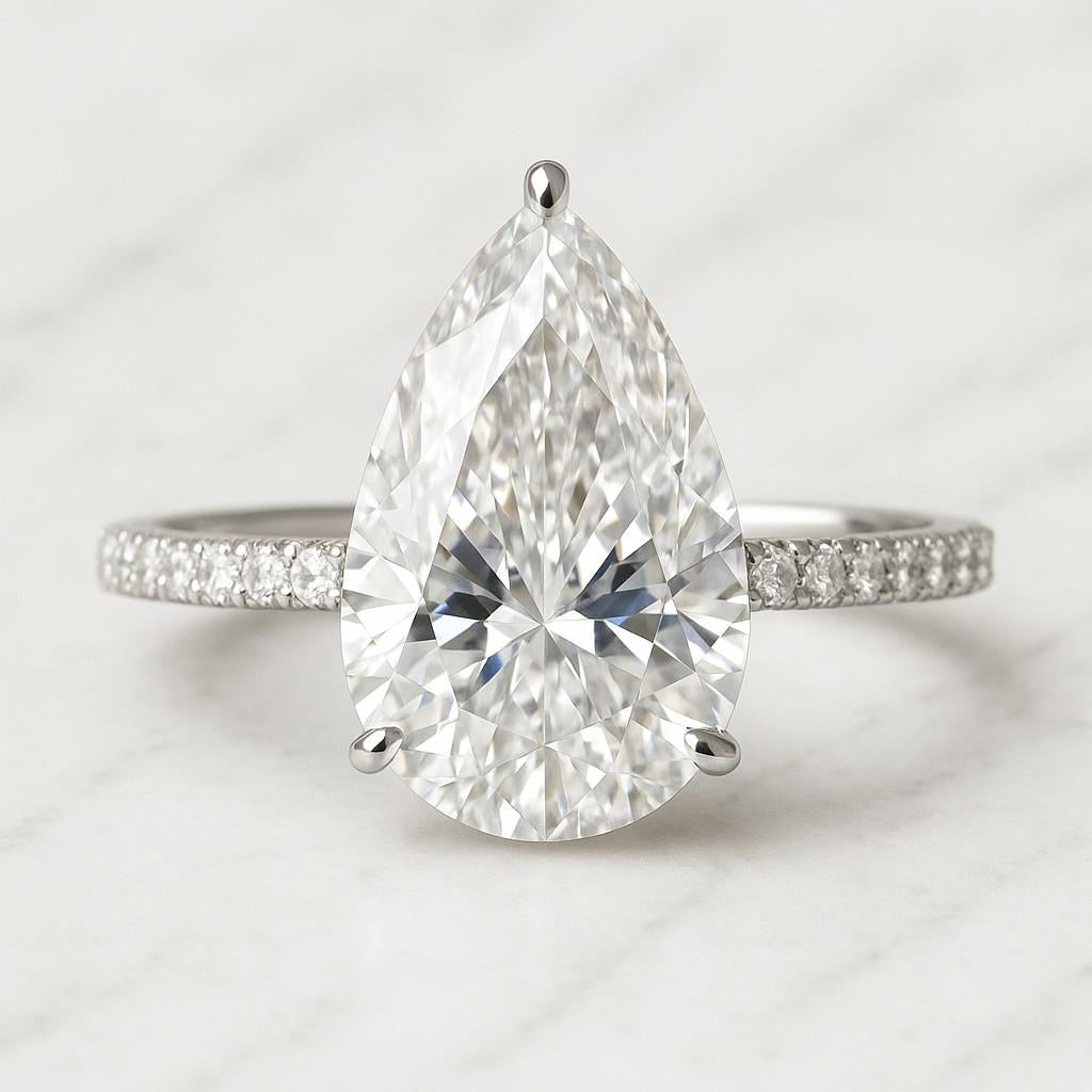 Pear Diamond Engagement Ring Genuine Lab Grown Diamond Ring Hidden Halo Anniversary Ring Pear Cut Diamond Ring for Her IGI Certified Ring