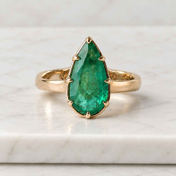 Pear Emerald Engagement ring 14k Rose Gold Ring Twist Leaf Promise Ring for her Green Gemstone Ring May Birthstone ring Jewelry gifts Women
