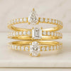 14K Solid Gold Triple Row Lab Diamond Half Eternity Ring For Her