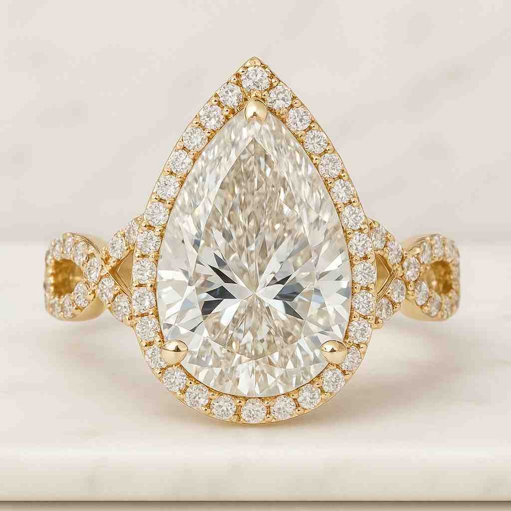 Pear Engagement Ring Lab Grown Diamond Pear Shape Diamond Ring Solid Gold Ring for Her