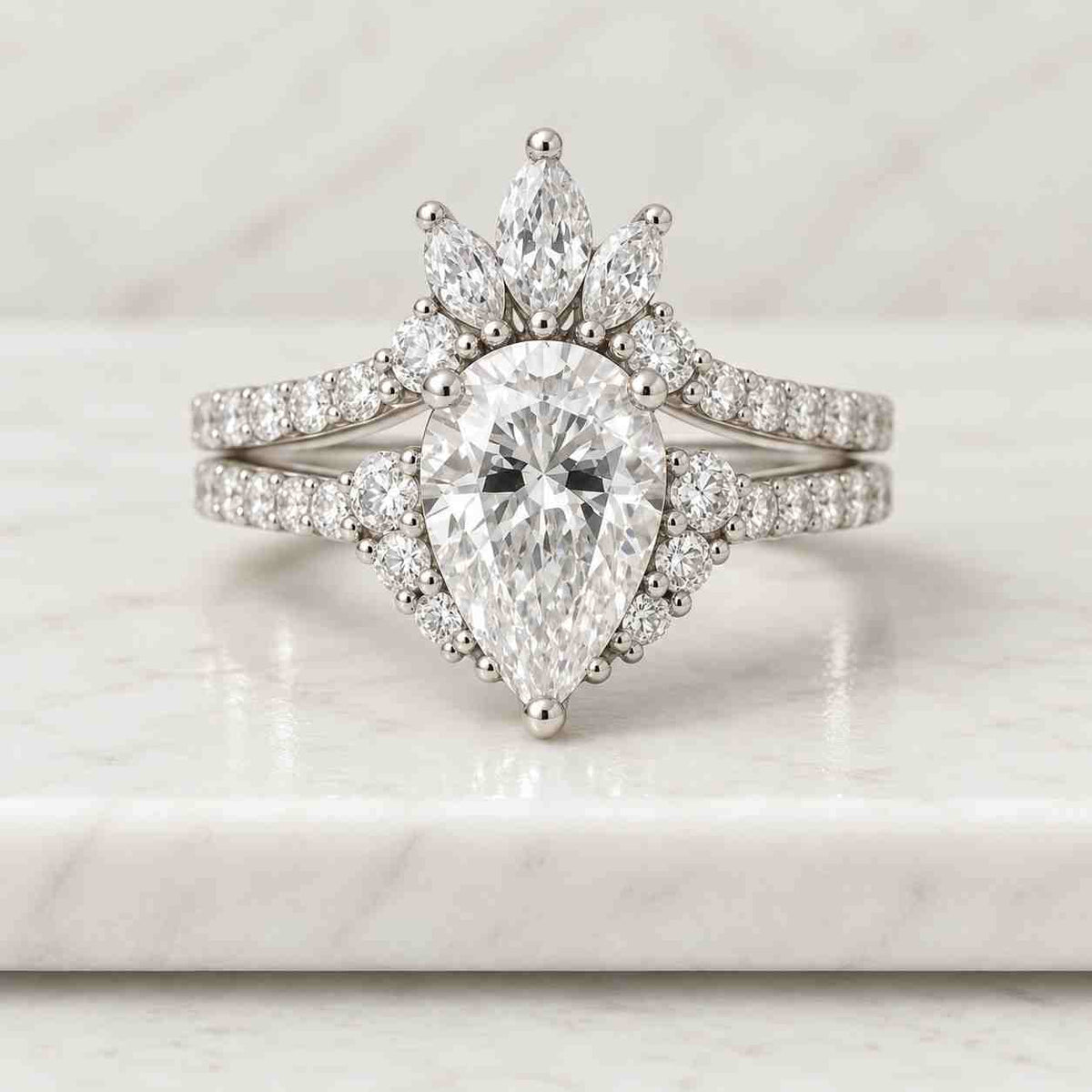 Pear Engagement Ring Lab Grown Diamond Ring Wedding Rings for Women Pave Setting Ring for Anniversary Gifts 