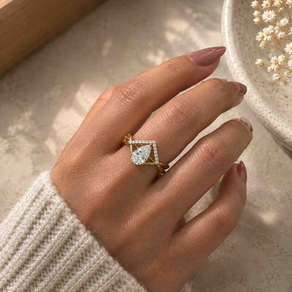 Pear Engagement Ring Lab Grown Diamond Ring Wedding Rings for Women Pave Setting Ring 