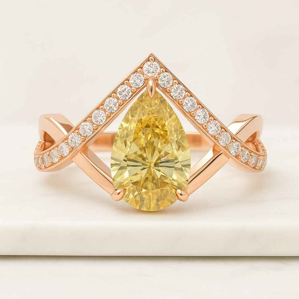 Pear Fancy Brownish Yellow 1.00ct Lab Grown Diamond Basket Wave Engagement Ring VS Clarity  IGI Certificate