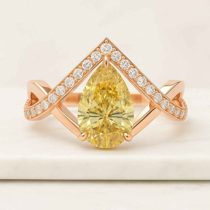 Pear Fancy Brownish Yellow 1.00ct Lab Grown Diamond Basket Wave Engagement Ring VS Clarity  IGI Certificate