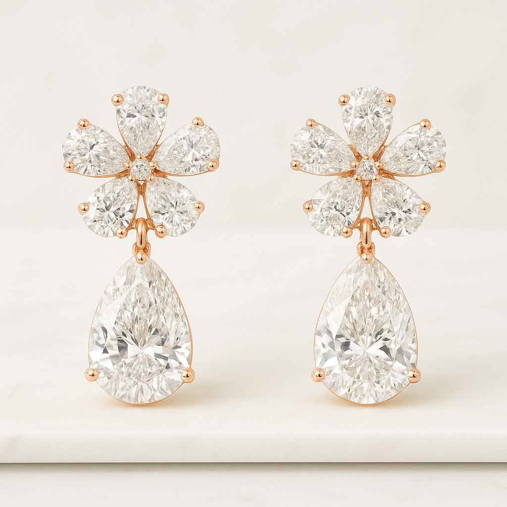 Pear Flower Moissanite Stud Earring14K White Gold Diamond Stud