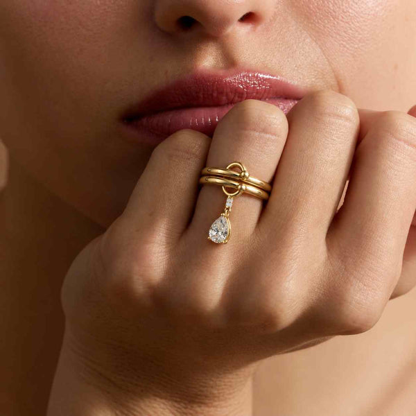 14k Gold Pear Lab Diamond Double Band Open Ring
