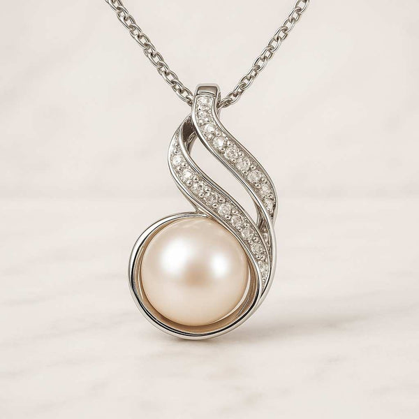 Pear Lab Diamond Necklace Elegant 14K Gold Solitaire Pendant Pearl Necklace Freshwater Pearl Pendent Necklace Bridal Jewelry Wedding Necklace Christmas Necklace