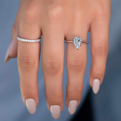 Pear Lab Diamond Solitaire Accent Ring Round Cut CVD Diamond Engagement Ring  Pave Setting Half Eternity Ring For Wedding
