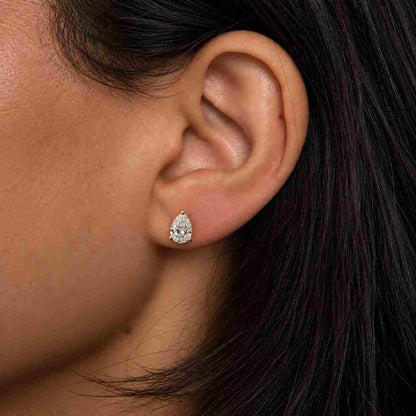 Pear Lab Diamond Stud Earrings/ 3 Carat Each Pear Shape / Pear Cut Man-Made Diamond Earrings / Dainty Solitaire Wedding Studs