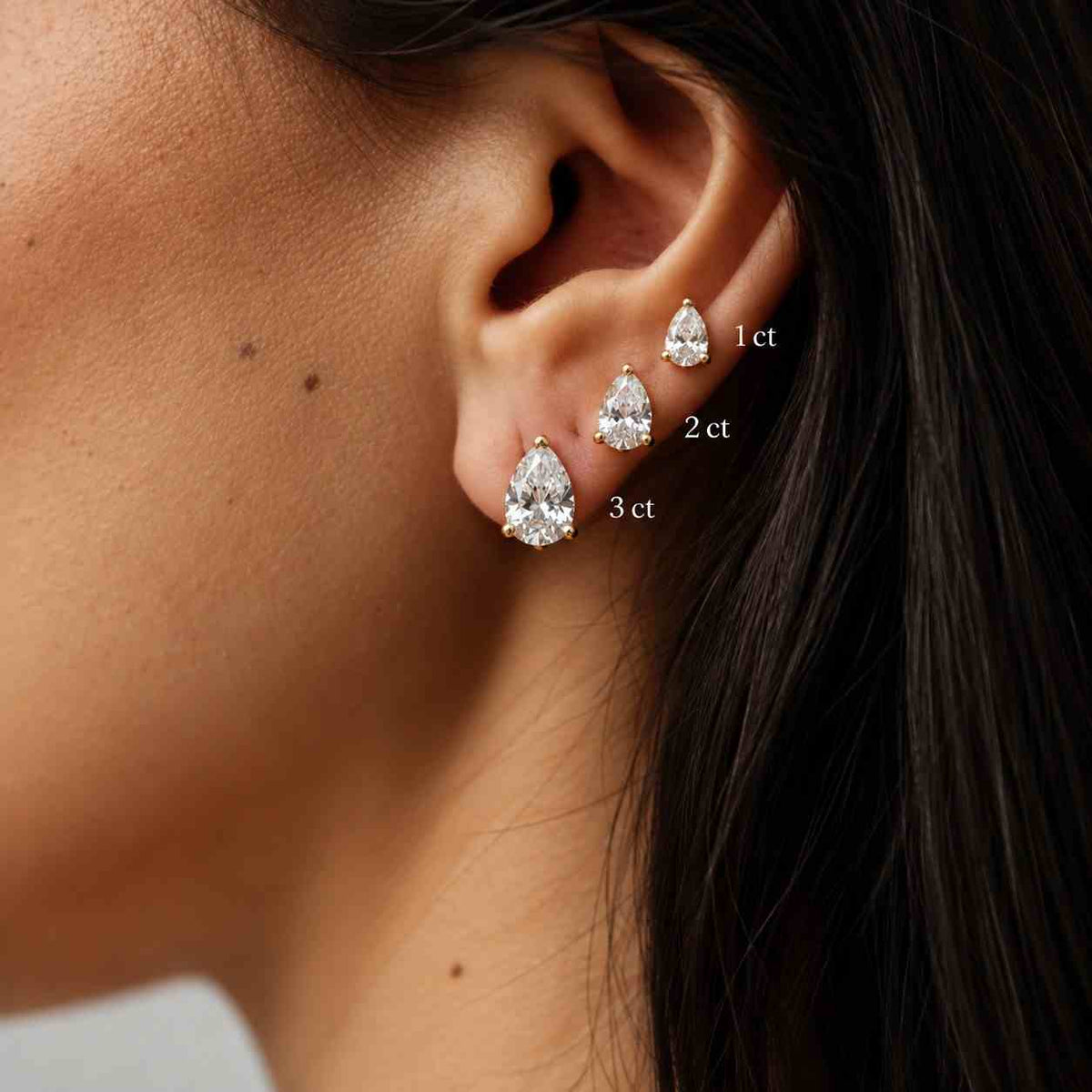 Pear Lab Diamond Stud Earrings , Solid Gold Diamond Earrings , D VS1 Pear Diamond Earrings IGI Certified , Earrings for Bride
