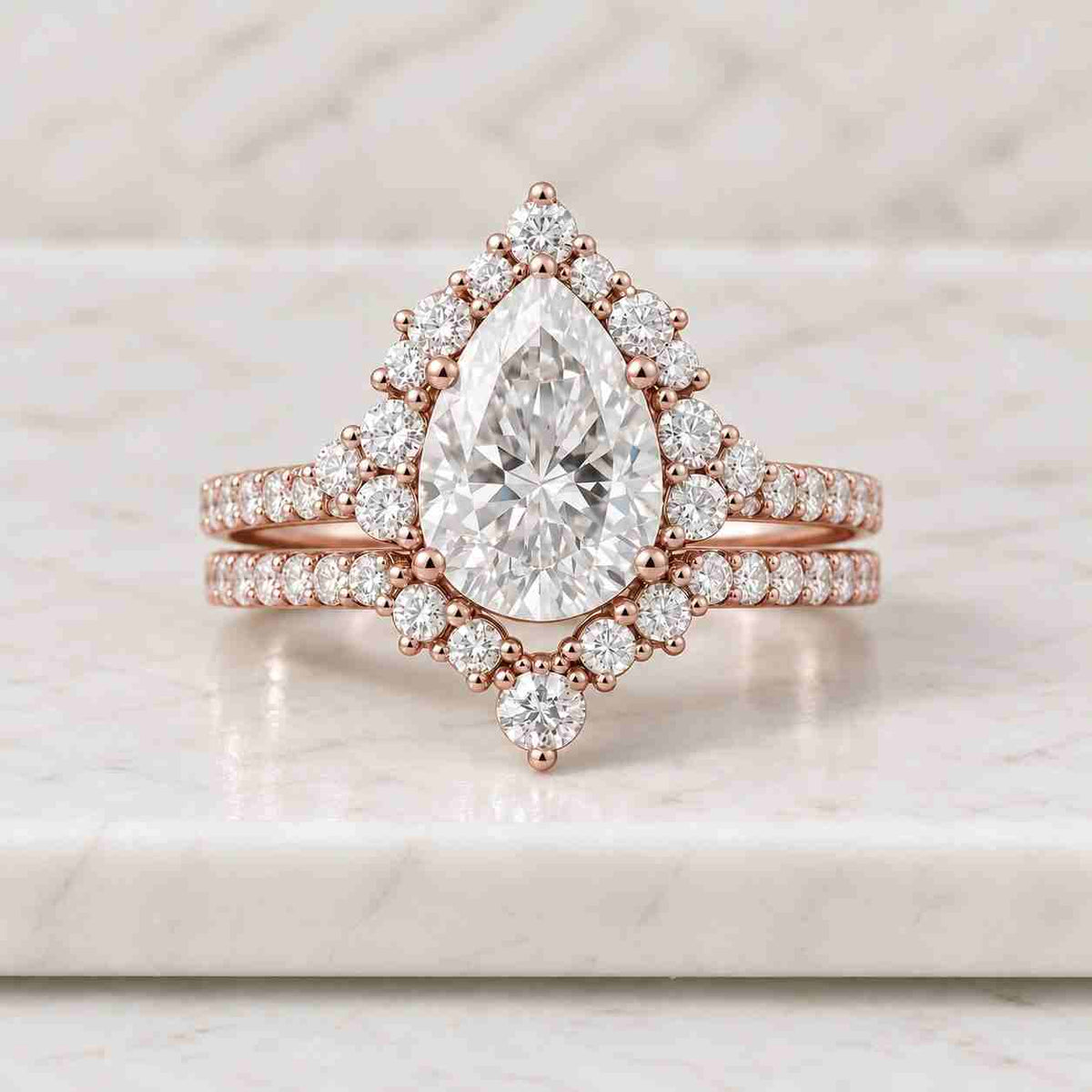 Pear Lab  Diamond with Side Pave Diamonds & Hidden Halo Engagement Ring | IGI Certified | Gift for Her